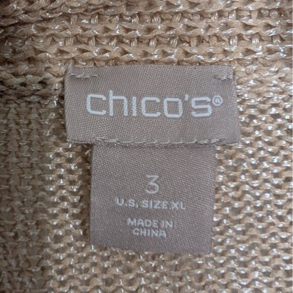 Chicos 3 Metallic Knit Cardigan Womens Size XL Gold Long Sleeve Open Sweater - Picture 4 of 6